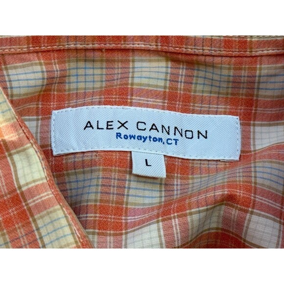 ALEX CANNON Men's Long Sleeve Button Down Plaid Shirt Orange White Large - Picture 4 of 6